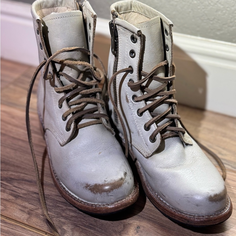 Freebird by Steven Gray Lace Up Boots with Distressed Leather slight scuffs